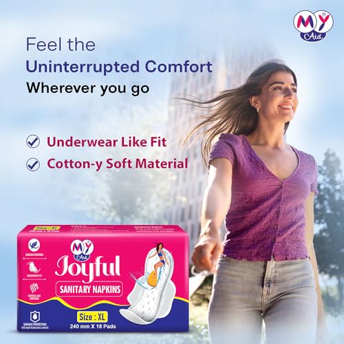 Image of Joyful Sanitary Napkins for Women | Cotton Soft, Super Absorbent, Odour & Rash Free, Leak-Proof Pad for Heavy Flow, Overnight Protection & Travel, Xl, 72 pads, Pack of 4