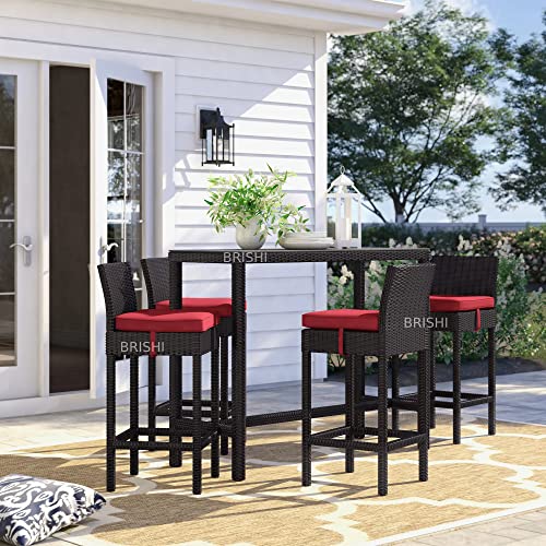 Image of BRISHI Outdoor Bar Set Garden Patio Bar Set 1+4 4 - Chairs and 1 - Table Set Balcony Bar Table with Stool Set (Brown)