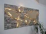 wanduhr weltkarte holz  Holz Weltkarte mit LED Beleuchtung in Steinoptik - 100 x 50cm, 3D Effekt, Handgefertigt, Wanddekoration
