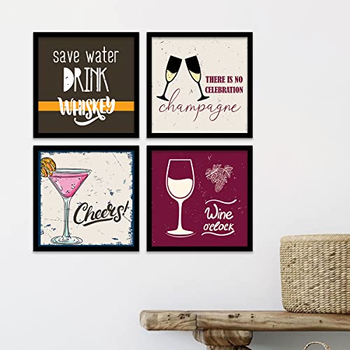 Image of kotart - Framed Wall Posters for Bar Kitchen Restaurant Wall Decor - Bar Theme Frames - Framed Posters for Kitchen Wall Decor (11 x 11 inch, Framed) Set of 4 (Art 14, Small)