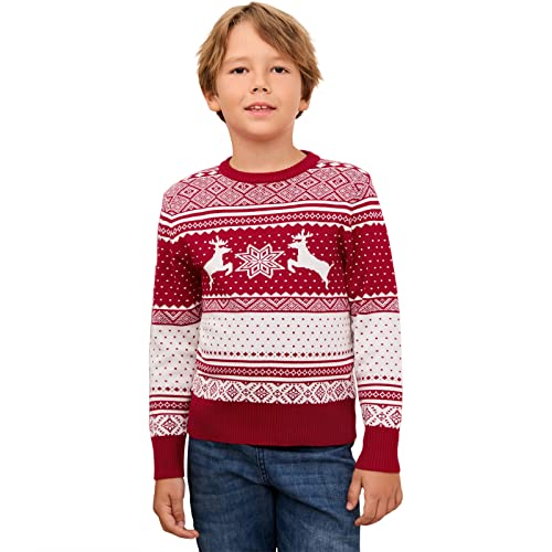 Image of MISSKY Family Christmas Sweater Crew Neck Reindeer Snowflakes Knitted Pullover for Women /Men /Kids