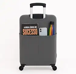 Capa Para Mala Viagem com Bolso Canguru Protetor de Bagagem Bordo Segurança Aeroporto Internacional (CINZA, G- 16 até 23 kg)