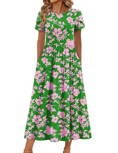 Image of Zeagoo Summer Dresses for Women 2026 Maxi Bohemian Floral Short Sleeve Long Dress Casual Flowy Tired Beach Sundress