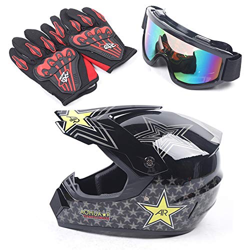 Image of Youth Kids Offroad Gear Combo Helmet Gloves Goggles DOT Motocross Off-Road Racing ATV Dirt Bike Protector (#4, L)