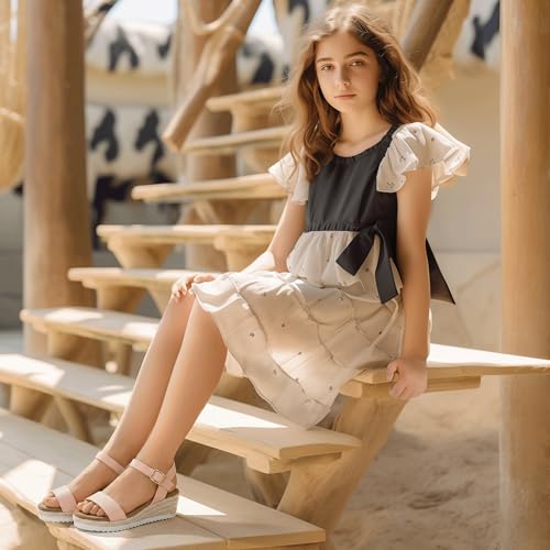 Image of PANDNAINJIA Girls Sandals Wedge Platform Heels Dress Shoes | Little Big Kids Heel Espadrille Lightweight Open Toe Summer Flower Girl Wedding Party Shoes