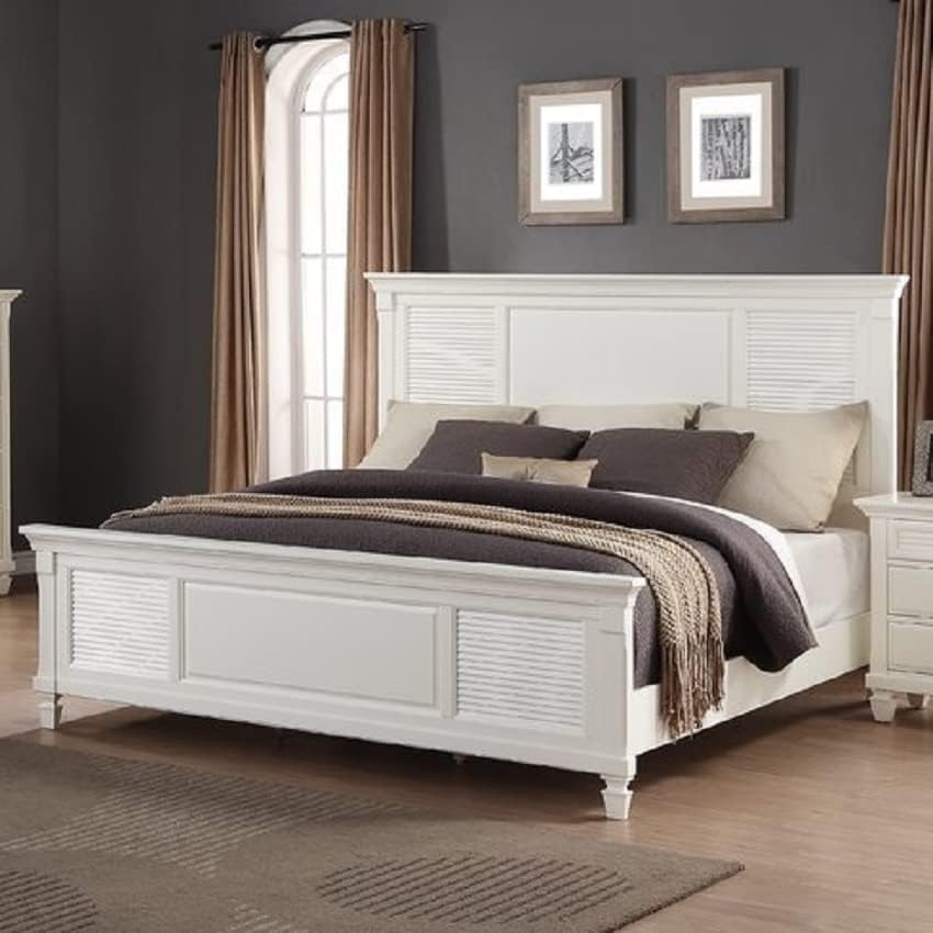Image of APRODZ Solid Wood Without Storage King Size Bed Elmore for Bedroom Stylish | White Finish
