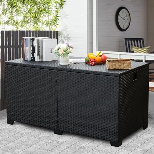 180 Gallon Deck Storage Box Outdoor Storage Box Large Pool Storage Bin with Waterproof Lining Bag Cushion Storage Bin Outdoor, Black