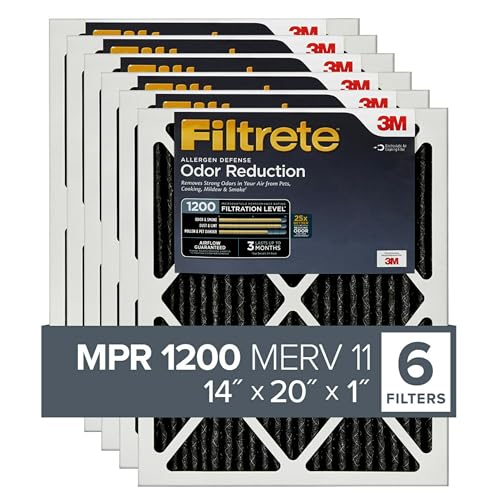 Filtrete 14x20x1 Air Filter, MPR 1200, MERV 11, Allergen Defense Odor Reduction 3-Month Pleated 1-Inch Air Filters, 6 Filters