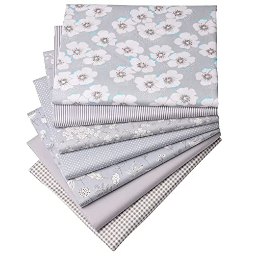 Hanjunzhao Grey Fabric Fat Quarters Bundles, Quilting Sewing Precuts Cotton Fabric, 18 x 22 inches