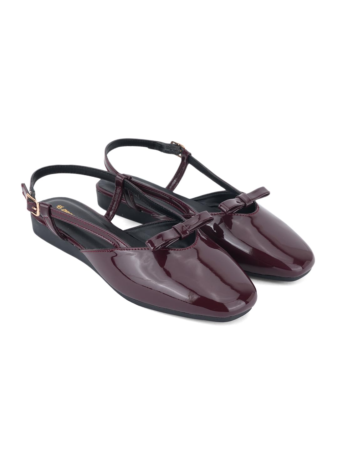 Maroon Square Toe Mary Jane Ballerinas with Backstrap for Women-image-5