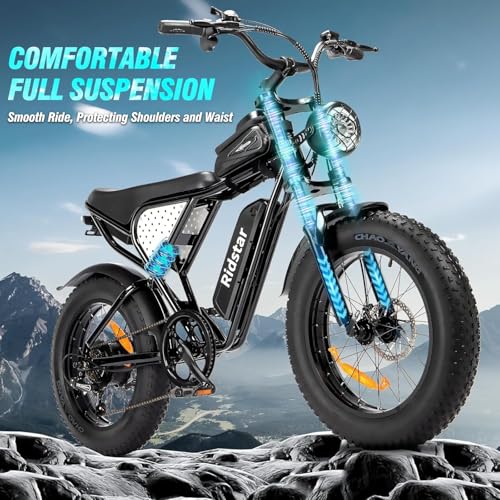 Electric Bike for Adults Q20, 2000/1500W, 37/30MPH,52V 40AH,48V/20AH E-Bike,30-180 Miles Electric Motorcycle, 20" Fat Tire Dirt Bike, UL2849 All Terrain for Mountains, Snow, Sand, Road