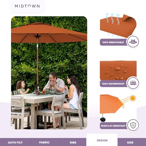 Image of Midtown Umbrellas Wooden 2-8 Ft Patio Umbrella, Terracotta Canopy
