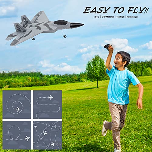Fisca Rc Plane Remote Control F-22 Fighter Raptor Airplane With Lights, 2.4Ghz 2Ch Foam Drone Ready To Fly Aircraft Toy For Kids And Adults #TOP4