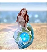 Solar Mermaid Statue Garden Outdoor Decor - Mermaid Shell Glowing Pearl Sculpture Waterproof Figu...