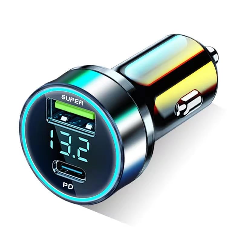 60W USB C Car Charger Adapter with Voltage Detection, PD30W+QC3.0 Fast Charge Cigarette Lighter Plug for iPhone/Android/Samsung/iPad Pro and More