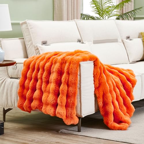 DREAMNINE Bubble Kaninchenfellimitat-Überwurfdecke, 150 x 180 cm, Orange – Ansicht 4
