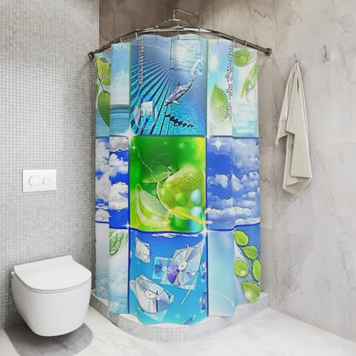 Frutiger Aero - Frutiger Aqua Bathroom Shower Curtains - Y2K Frutiger Collage Paneled Shower Curtains