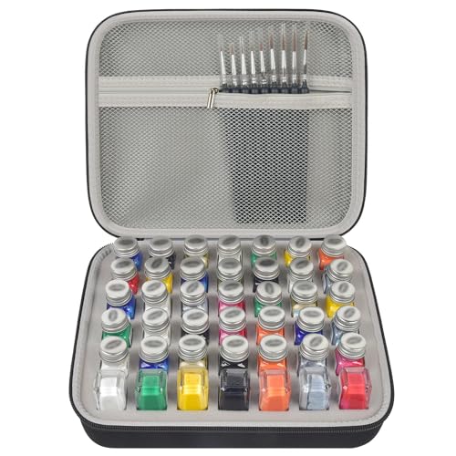 ALKOO Model Paint Storage Case Compatible with Testors Paint Set, 42PCS Paints Organizer Carrying Bag Holds Bottles with 9 Fine Detail Miniatures Brushes, Enamel Container (Grey)