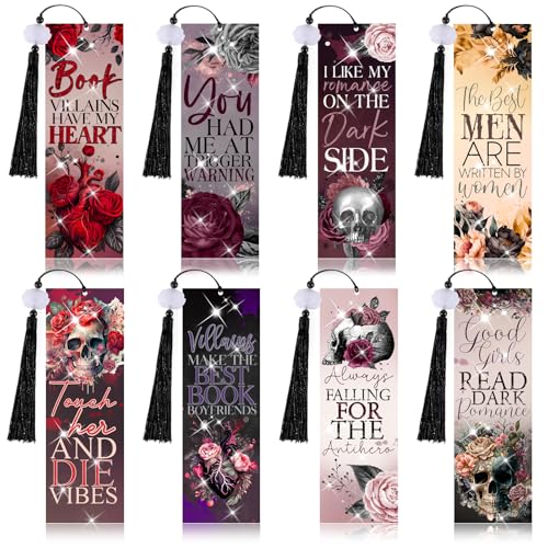 8 Pieces Dark Romance Diamond Art Bookmarks 5d Beaded Bookmark Acrylic Tassel Bookmark for DIY Making Beginners Adults Arts Craft Supplies (Dark Romance)