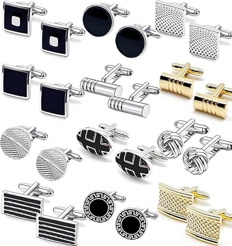 Cufflinks Set for Men 6 Pairs Classic Tone Cuff Links Cufflinks Set for Wedding Business Valentines Day Birthday Fathers Gifts (12 styles Pairs 12)