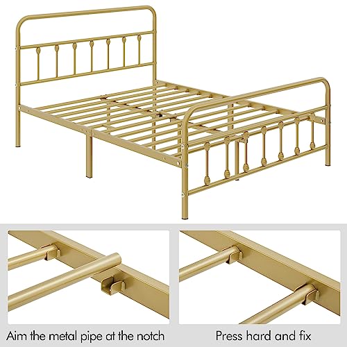 Yaheetech YT-00124418 Classic Metal Platform Bed Frame Mattress Foundation With Victorian Style Iron-Art Headboard/Footboard/Under Bed Storage/No Box Spring Needed/Queen Size Antique Gold thumb #8