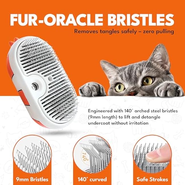 Cat Steam Brush for Shedding ¨C 3-in-1 Grooming Tool with Mist Spray, Anti-Static, USB Rechargeable ¨C One-Click Clean Brush for Cats and Dogs of All Fur Types-Obbz9yM2