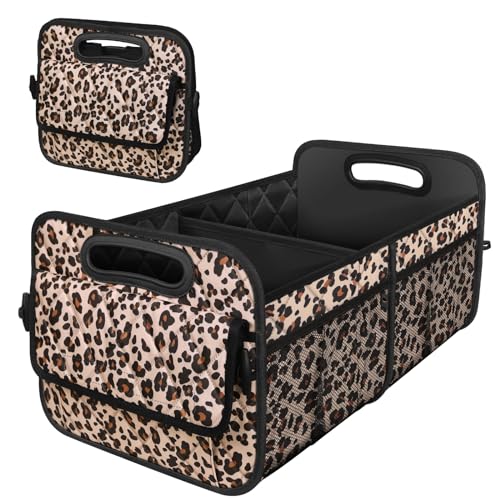 Image of Deosk Trunk Organizer for SUV, Car Organizers and Storage with Reinforced Handles, Car Accessories for Women /Men - Large, Leopard Print