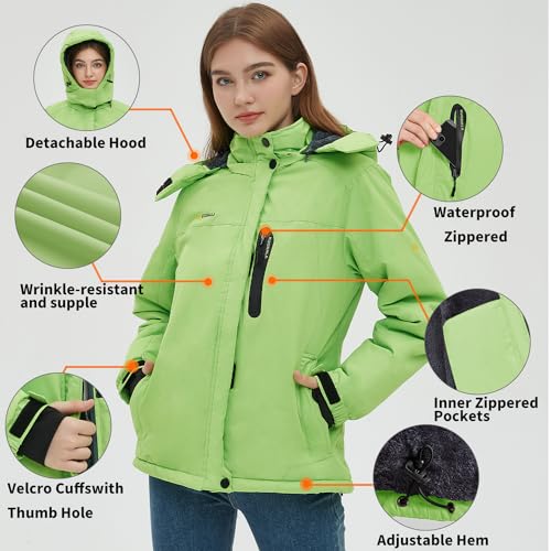 Image of Women's Waterproof Winter Jacket Skiing Warm Fleece Snow Coat Hooded Windproof Raincoat S-3XL