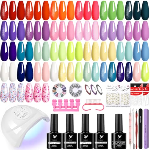 Phoenixy Kit de Uñas Semipermanentes con 48W Lampara Uñas Semipermanentes, 26 Colores Uñas Semipermanentes Kit Completo con Rojo Morado Azul Verde, Kit Uñas Semipermanentes Regalos para Mujeres