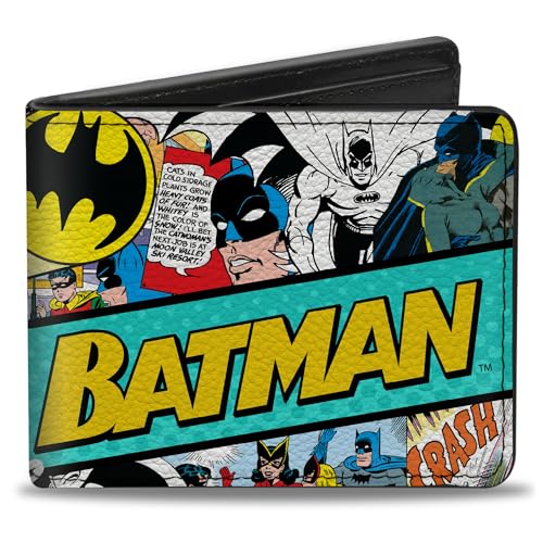 Buckle-Down DC Comics Carteira, Bifold, Batman 75 Clássicos Quadrinhos Painéis Colagem Multicor, Couro Vegano