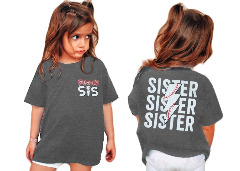 Image of FRYAID Toddler Baseball Sister Shirt Baby Girl Baseball Outfit Big Sister Shirt Birthday Girl T-Shirt Summer Cotton Tee Top