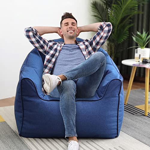 Lapeasy Bean Bag Chair Cover, Huge Bean Bag Chair For Adults And Kids(No Filler), Fluffy Chair Cover For Living Room,Soft Washable Large Bean Bag-Blue #TOP5