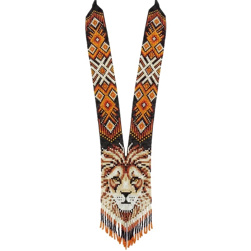 Collier Gerdan ukrainien Lion en perles de rocaille multicolore fait main