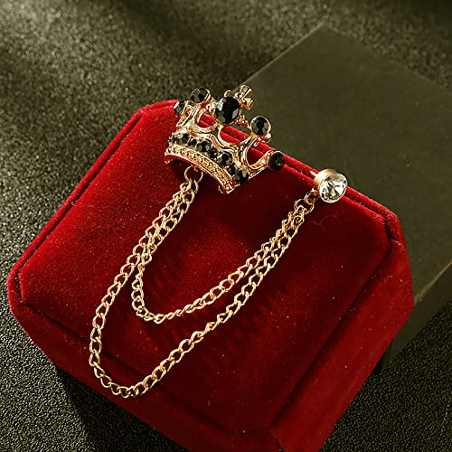 crystal crown hanging chain brooch suit pinvintage gold crown broochsuit studshirt studslapel pin accessories for men women
