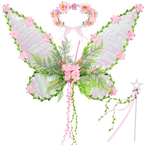 Tanganan Fairy Wings for Adult Women Adults Butterfly Wings for Girls Women Halloween Christmas Costume Sparkle Angel Wings Dress Up Party Favor (pink)
