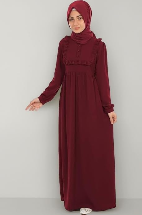 Muslim Closet� Abaya for Young Girls Age Below 14 Years | Kids Abaya with Ruffled Design over chest | Baby Girl Burqa Design (MC-KRFL001)