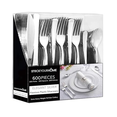 Silver Plastic Silverware Set (600-Pack) – Heavy Duty Disposable Cutlery