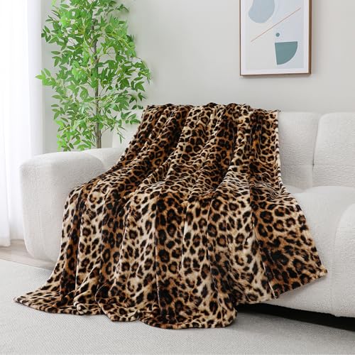 Manta decorativa con estampado de leopardo, suave de franela marrón, 50" x 60" miniatura 6