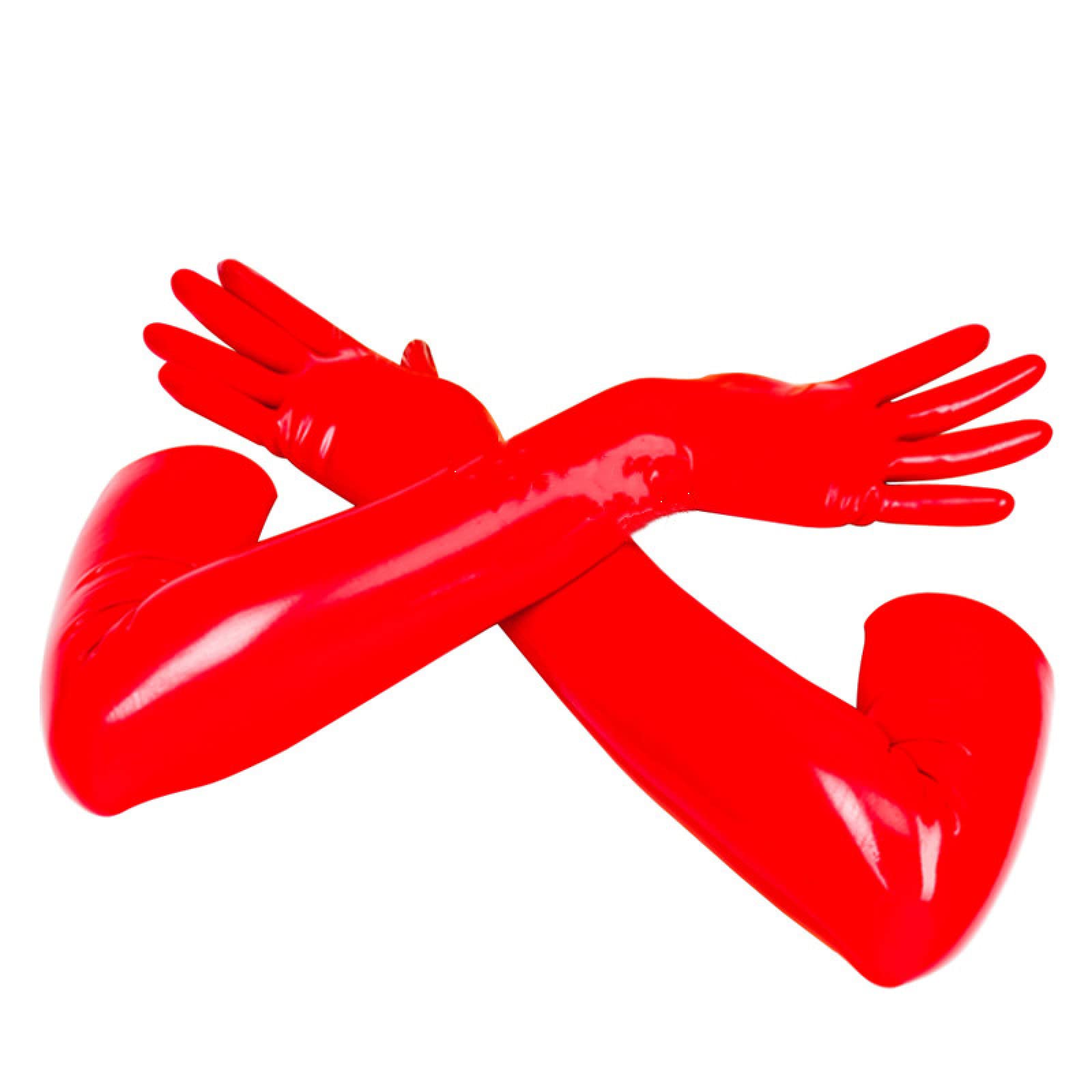 Guantes largos de látex negros unisex para adultos Guantes de látex fetiche de ópera Brazo de goma Manoplas largas Guantes rojos con dedos,black,M