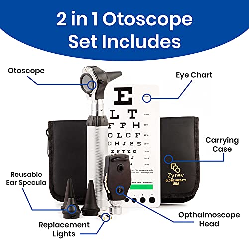 Zyrev 2 In 1 Otoscope Oph Set - Perfect For Nursing & Medical Students With Carry Case, Sight Chart & Replacement Ear Speculums #TOP2