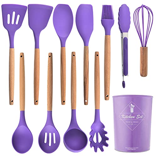 Keidason Kitchen Silicone Cookware Set, 12-piece Non-stick Cookware, Heat-resistant, BPA-free, Cooking Tools, Stirring Kitchen Tool Set (Purple)