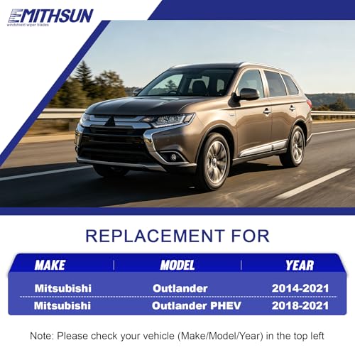 Image of EMITHSUN Replacement for 2014-2021 Mitsubishi Outlander Windshield Wipers | 26 inch+18 inch+12 inch,OEM Quality,Front & Rear Wipers,Stable & Quiet Performance,All-Seasons Rubber Wiper Blades,Streak-Free Wiping