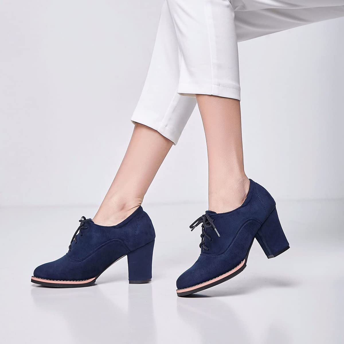 Zaylee Stivali da donna nuovi con tacco a blocco, stivaletti casual in finta pelle scamosciata,EU38-blu
