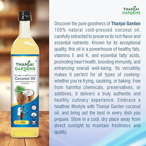 Image of THANJAI GARDENS Wooden Cold Pressed COCONUT OIL 100% Pure & Natural Pack of