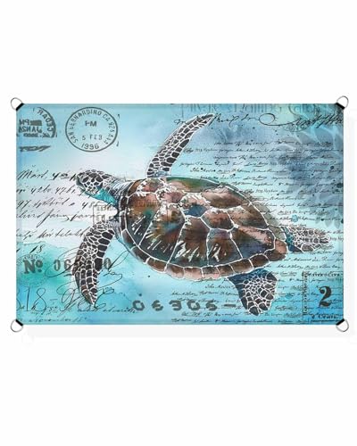 Boanket Sun Shade Sail 14' x 18', Sea Turtle Large Heavy Duty Outdoor Shades Sun Screen, Blue Coastal Nautical Summer Beach Vintage Shade Cloth for Patio Deck Terrace Garden Lawns Beach Backyard