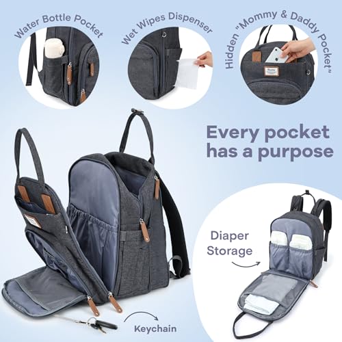 Image of RUVALINO Diaper Bag Backpack-Expandable Baby Bag with up to 50% Capacity -Baby Essentials Bag with Changing Pad Insulated Bottle Holders & Pacifier Case, Waterproof, Dark Gray XL