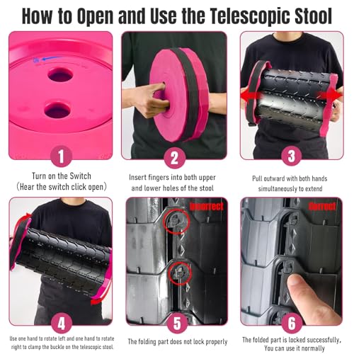 Image of Doseno Upgraded Foldable Stool Thickened, Portable Collapsible Stool Retractable Stool, Foldable Portable Collapsible Chair for Fishing, (Red) (Pink, 2pack)