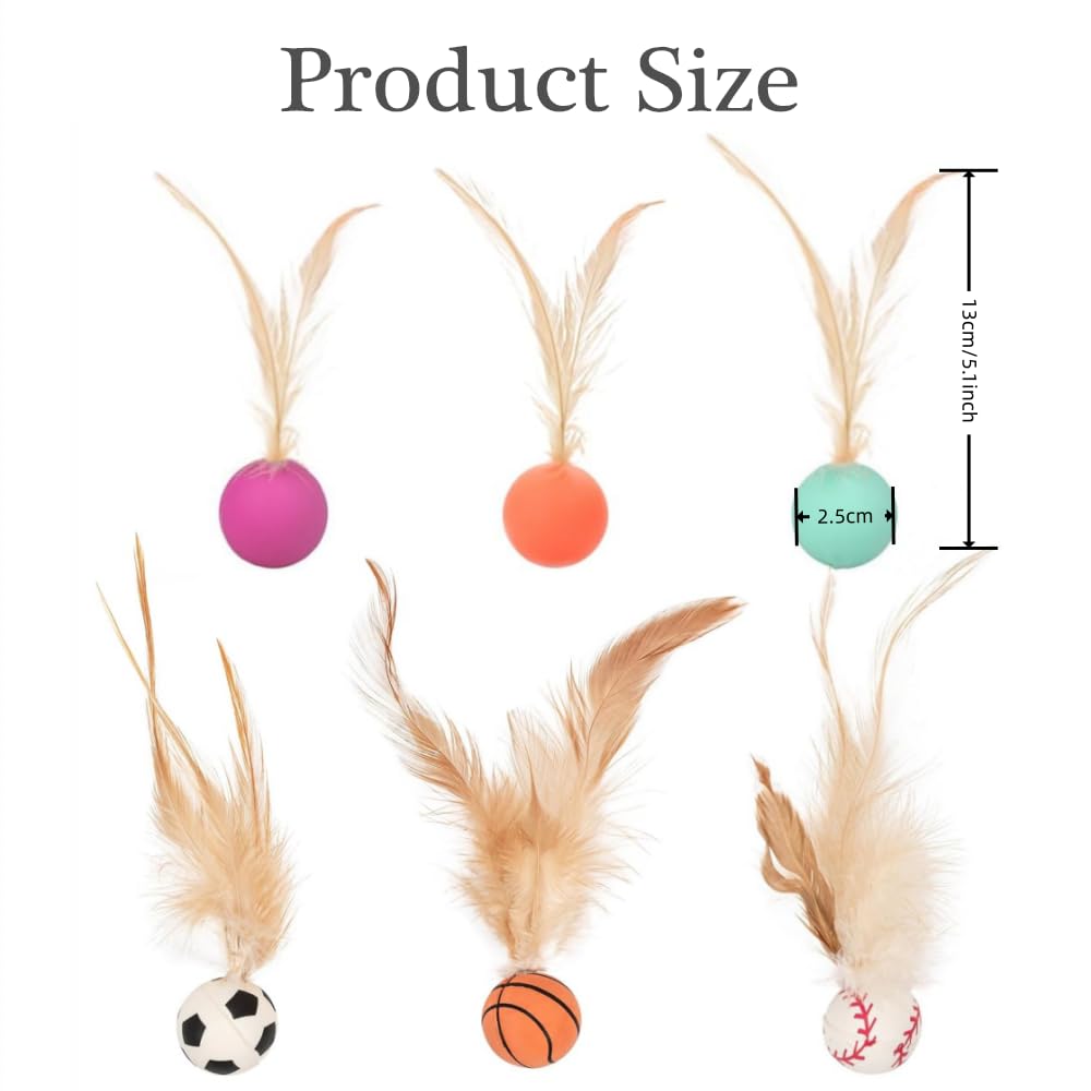 6Pcs Cat Toy Balls with Feather Interactive Feather Toy for Indoor Cats Bouncy Ball with Feather for Cats Indoor and Outdoor Play Interactionion (6-Color Mixture) - Image 4