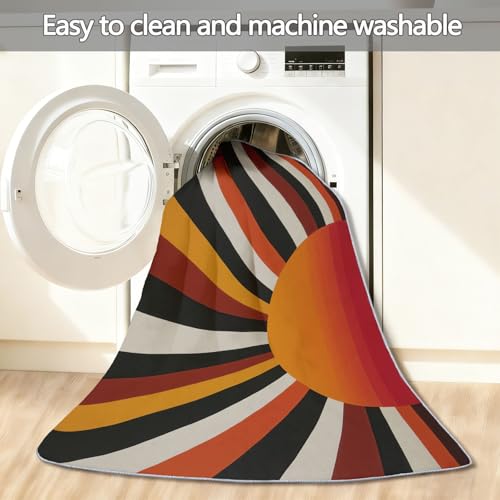 Tapis de chambre orange 60x210 cm lavable à rayures rétro