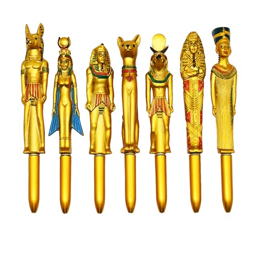 Lopenle 5PCS Novelty Egyptian Pharaoh Pens Egypt Pens Creative Retractable Ballpoint Pen 0.5mm Blue...